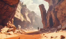 the hiker can be seen through an opening in some natural scenery