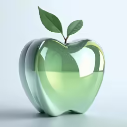 an apple with a leaf on top of it