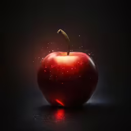 an apple with glitter on it, with a black background
