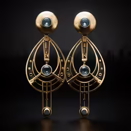 an artistically designed pair of gold earrings