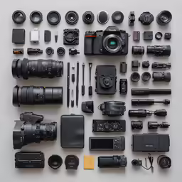 an array of cameras sitting together, including the lens