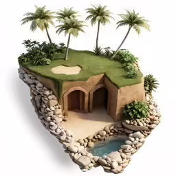 an island with a hole and palm trees in it