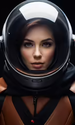 woman with a space suit on posing in front of a dark background