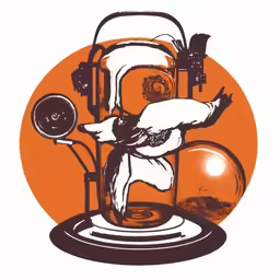 a stylized drawing of an hourglass and a ball of string