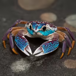 the crab is sitting on a piece of wood