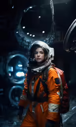 an image of a girl dressed in an orange space suit