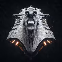 an animal head with lots of hair on its face and the eyes