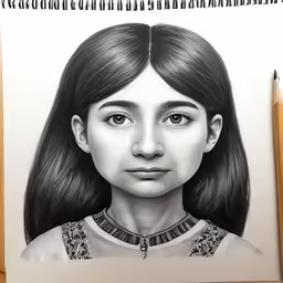 a pencil drawing of a girl with black hair