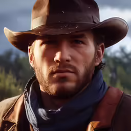 a man with a beard and mustache is wearing a cowboy hat