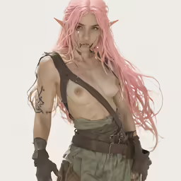 a 3d drawing of an elf with pink hair