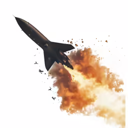 a black jet is in the sky leaving trails of smoke behind it