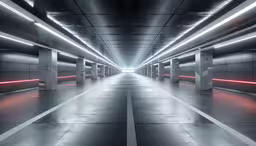 this large building has several lights on each side,tunnel of lines of lights, abstract architecture