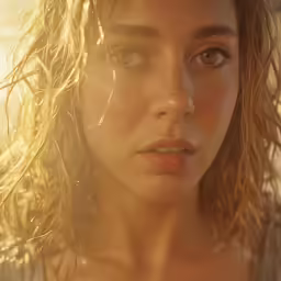 a girl staring at something with a light on her face