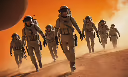 a group of people in military clothes are walking