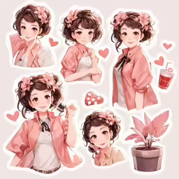 three young girls in different outfits and flowers