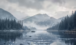 a lake with mountains in the background and some clouds in the sky