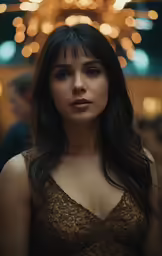 a woman looking away from the camera, with lots of light in the background