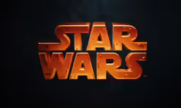 the star wars logo is shown on a dark background