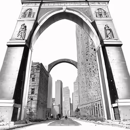 a black and white photo of an arch