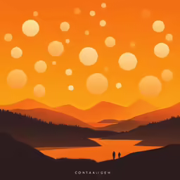 the image shows an orange sky and some orange, yellow and red bubbles