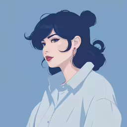 a girl with black hair and bangs in a white shirt