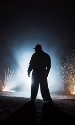 a man standing in the middle of a night
