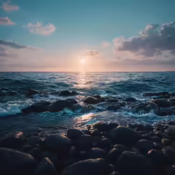 waves crashing onto some rocks at the beach