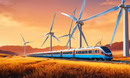 a train that is on some tracks in the grass,an artist