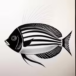 fish with black and white stripes is in an underwater scene