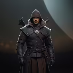a character from the game blood of winter with a hood and cape