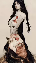 the corpse is laying on top of a woman