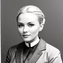 black and white photo of woman with collar on