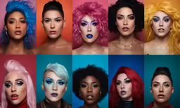 a woman with a collection of colorful hair poses in a photo