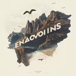 a collage with the words enagoovins over a mountain peak