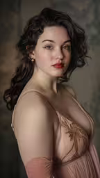 a beautiful woman wearing a pink dress posing for a picture,a very close up shot of a woman with no clothes