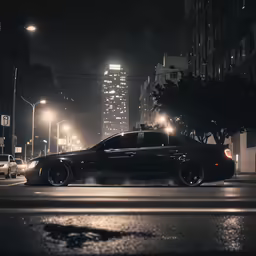 an image of the city street at night with cars on it