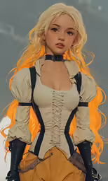 a drawing of a blonde haired woman in a corset