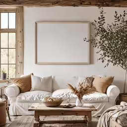 a white couch and table in a small room