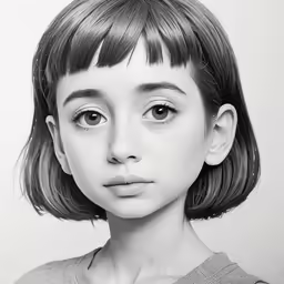 a drawing of a girl looking straight ahead
