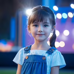 a small girl in a blue dress