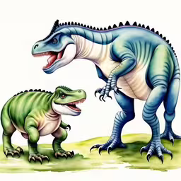 two dinosaurs are fighting over each other