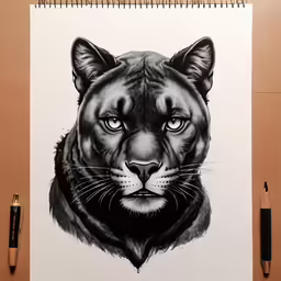 a black and white picture of a tiger