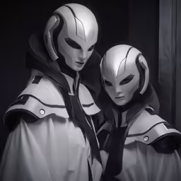 two men in white costumes posing for a photo