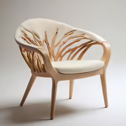 a wooden chair with a white fabric seat