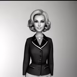 a 3d model wearing a black jacket and skirt