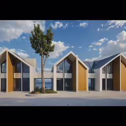 a very nice building with three doors on the side of it