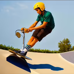 a man on a scooter standing at the top of a ramp
