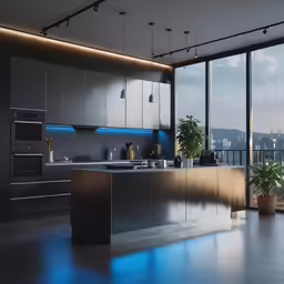 a kitchen with a metal stove, refrigerator and sink