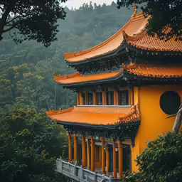 an old building is covered by yellow roofing