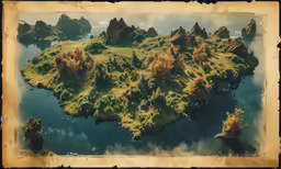 a large picture of a floating island in the water